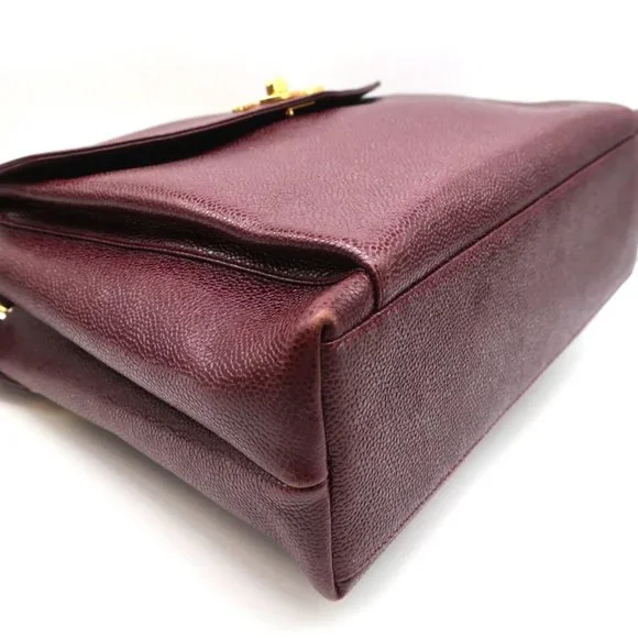 VINTAGE CHANEL 1990S CC FRONT POCKET TOTE BORDEAUX CAVIAR LEATHER SHOULDER BAG - Picture 8 of 12